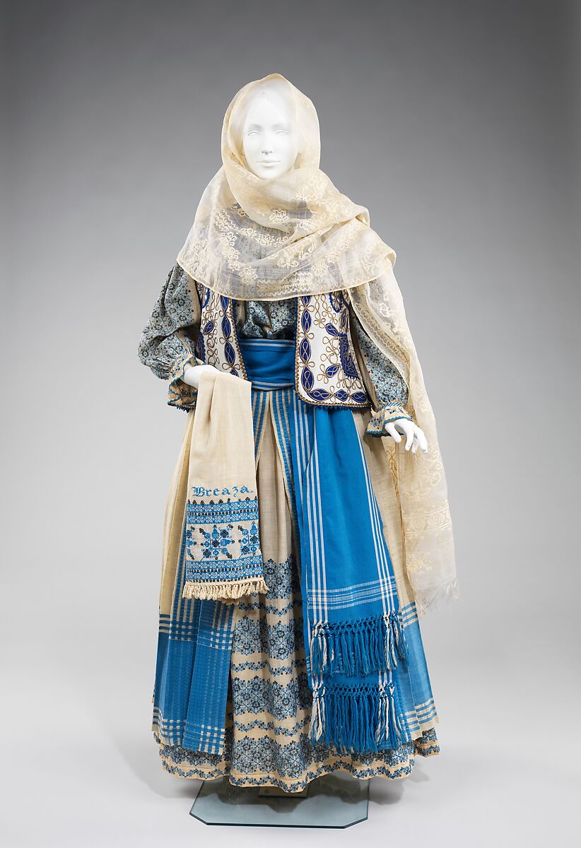 Ensemble, cotton, wool, silk, metal, Romanian 