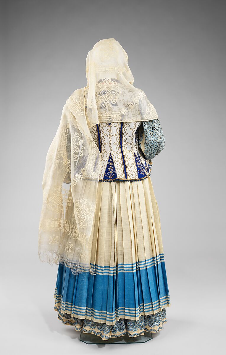 Ensemble, cotton, wool, silk, metal, Romanian