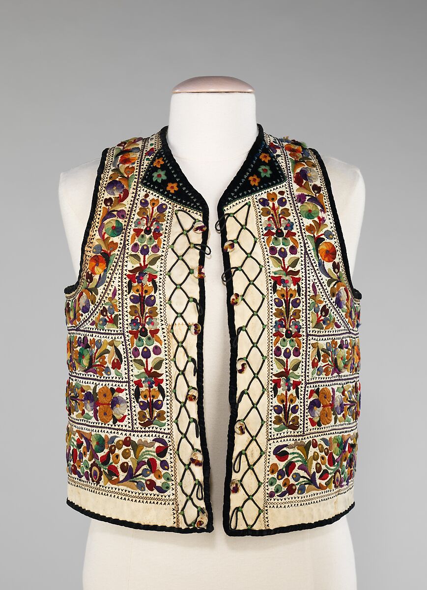 Vest, leather, wool, cotton, Hungarian 