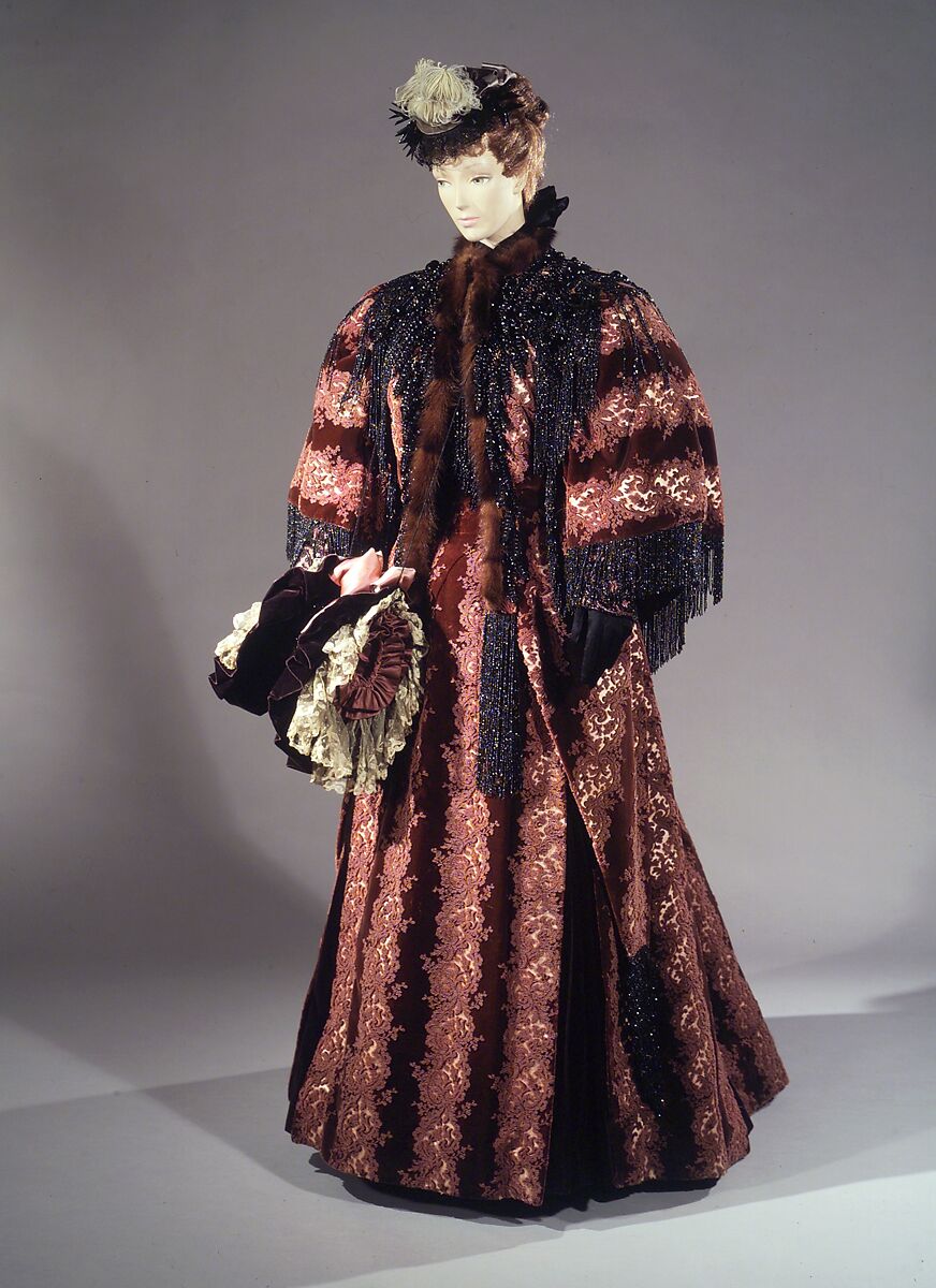 Ensemble, House of Worth (French, 1858–1956), silk, beads, jet, fur, linen, American or European