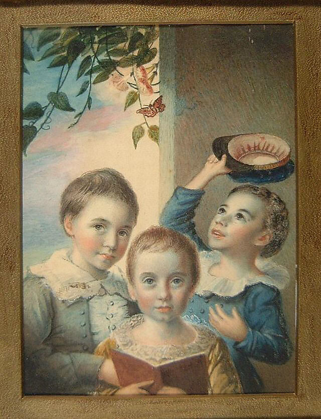 Portrait of Three Boys, Thomas Badger (1764–1826), Watercolor on ivory, American 