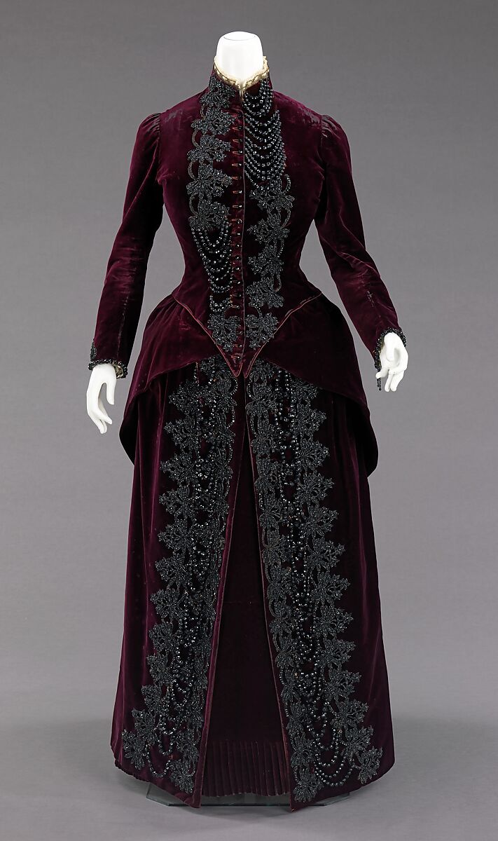 Ensemble, Franziska Noll Gross (American (born Germany), 1831–1906), silk, plastic (celluloid), jet, feather, American 