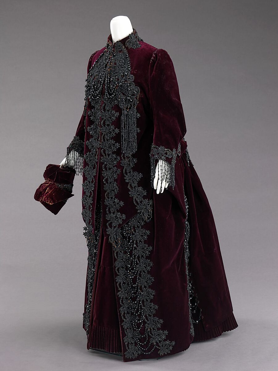Ensemble, Franziska Noll Gross (American (born Germany), 1831–1906), silk, plastic (celluloid), jet, feather, American