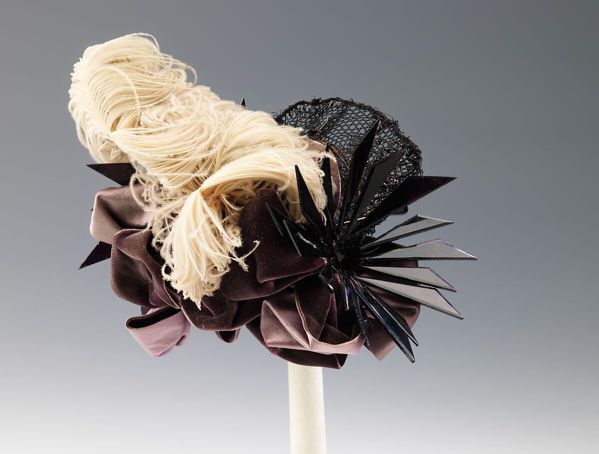 Ensemble, Franziska Noll Gross (American (born Germany), 1831–1906), silk, plastic (celluloid), jet, feather, American