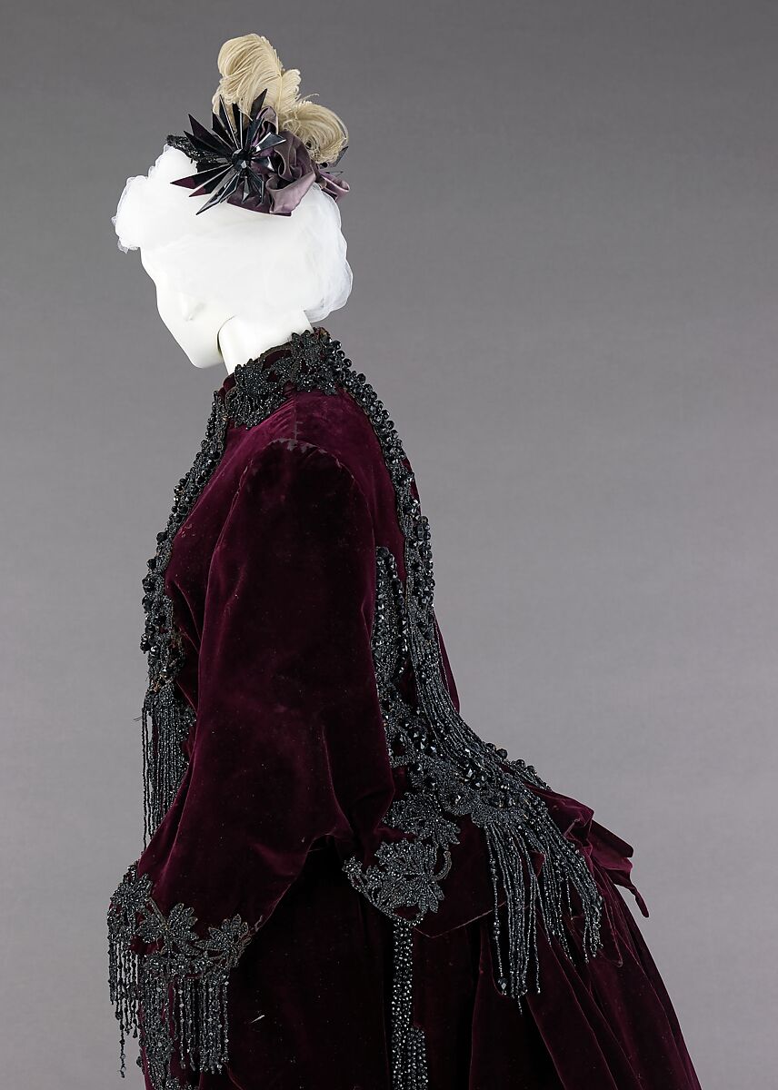 Ensemble, Franziska Noll Gross (American (born Germany), 1831–1906), silk, plastic (celluloid), jet, feather, American