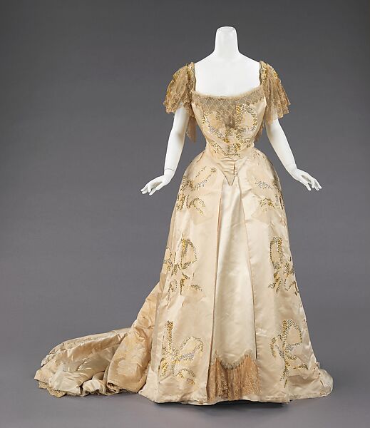 Ball gown, House of Worth (French, 1858–1956), silk, rhinestones, French 
