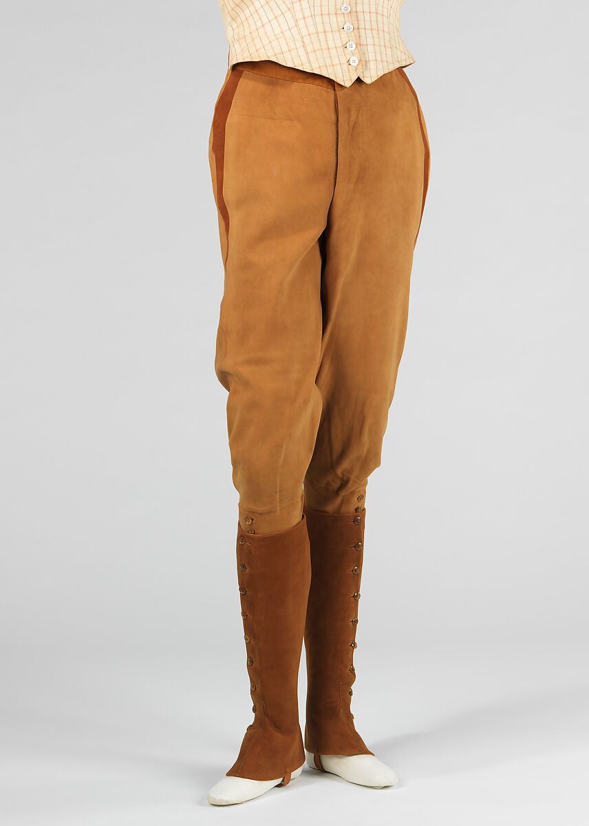 Riding ensemble, wool, silk, cotton, leather, American