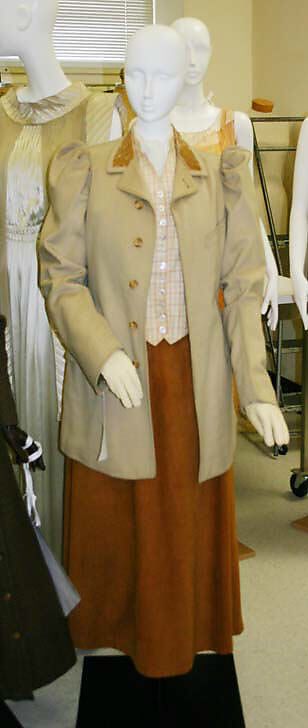 Riding ensemble, wool, silk, cotton, leather, American