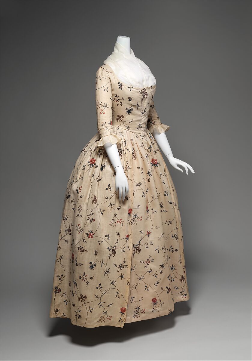 Robe à l'anglaise, cotton, baleen, American