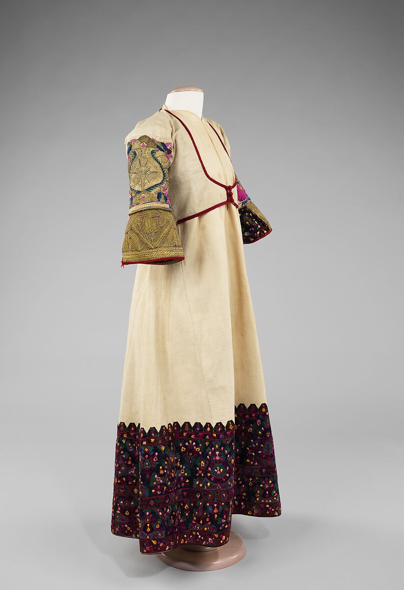 Ensemble, cotton, silk, metal