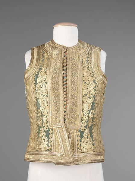 Ensemble, silk, wool, metal