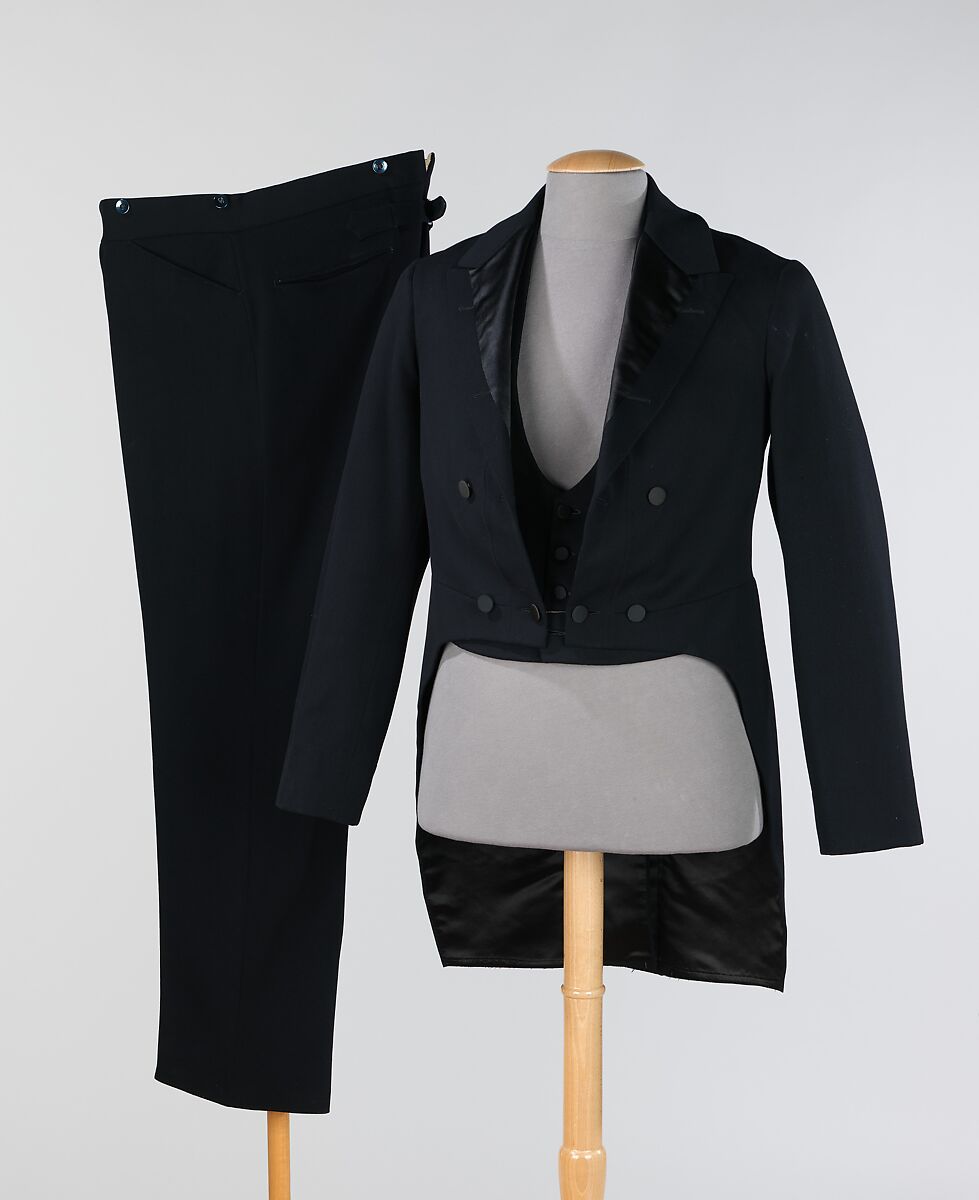 Evening suit, wool, silk, American 