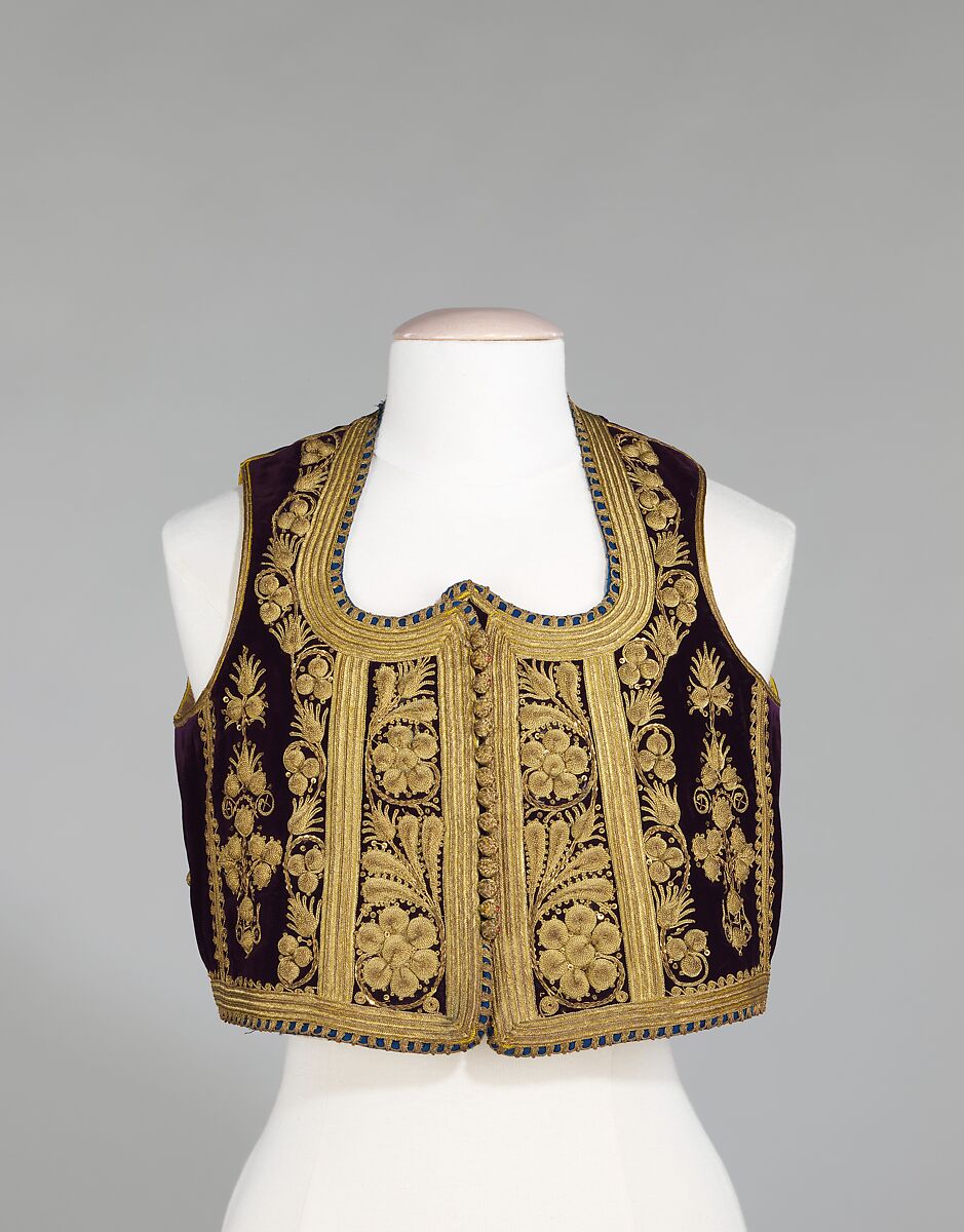 Vest, silk, metal, cotton, wool, Albanian 