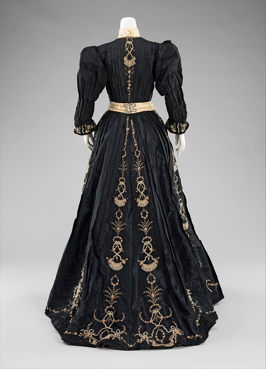 Dinner dress, silk, linen, rhinestones, French