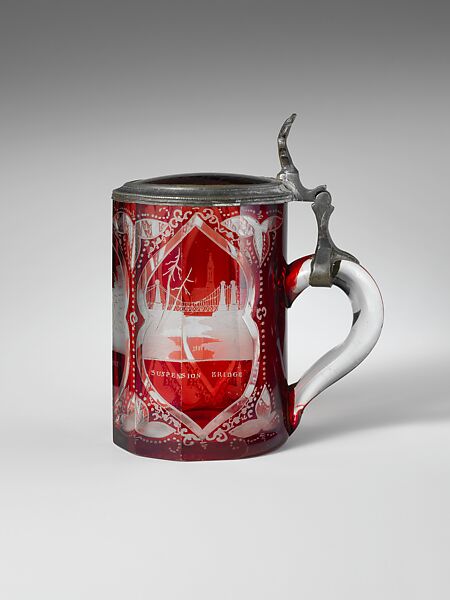 Tankard, Ruby-flashed glass, cut and engraved 