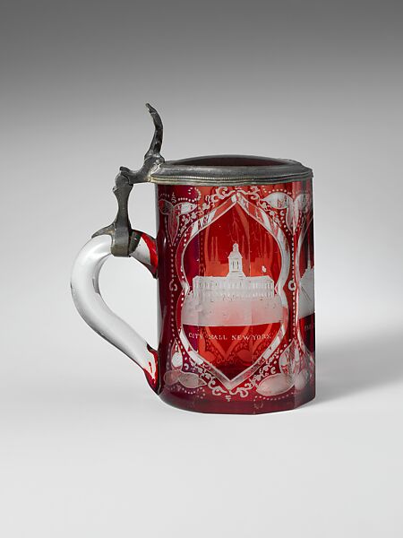Tankard, Ruby-flashed glass, cut and engraved
