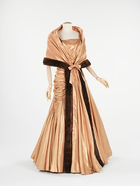 Evening ensemble, Jean Dessès (French (born Egypt), Alexandria 1904–1970 Athens), silk, synthetic, fur, French 