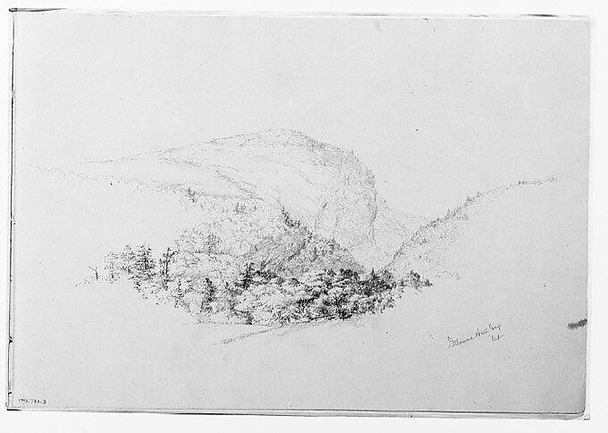 Delaware Water Gap '64 (Mount Tammany) (from Sketchbook), Thomas Hewes Hinckley (1813–1896), Graphite on green tinted-paper, American 