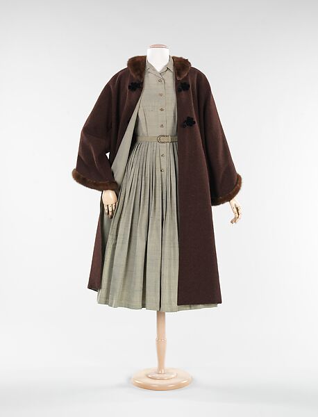 Ensemble, Vera Maxwell (American, 1901–1995), wool, fur, metal, silk, leather, rhinestones, American 