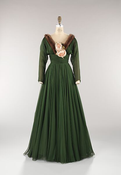 Evening dress, Norman Norell (American, Noblesville, Indiana 1900–1972 New York), silk, fur, American 