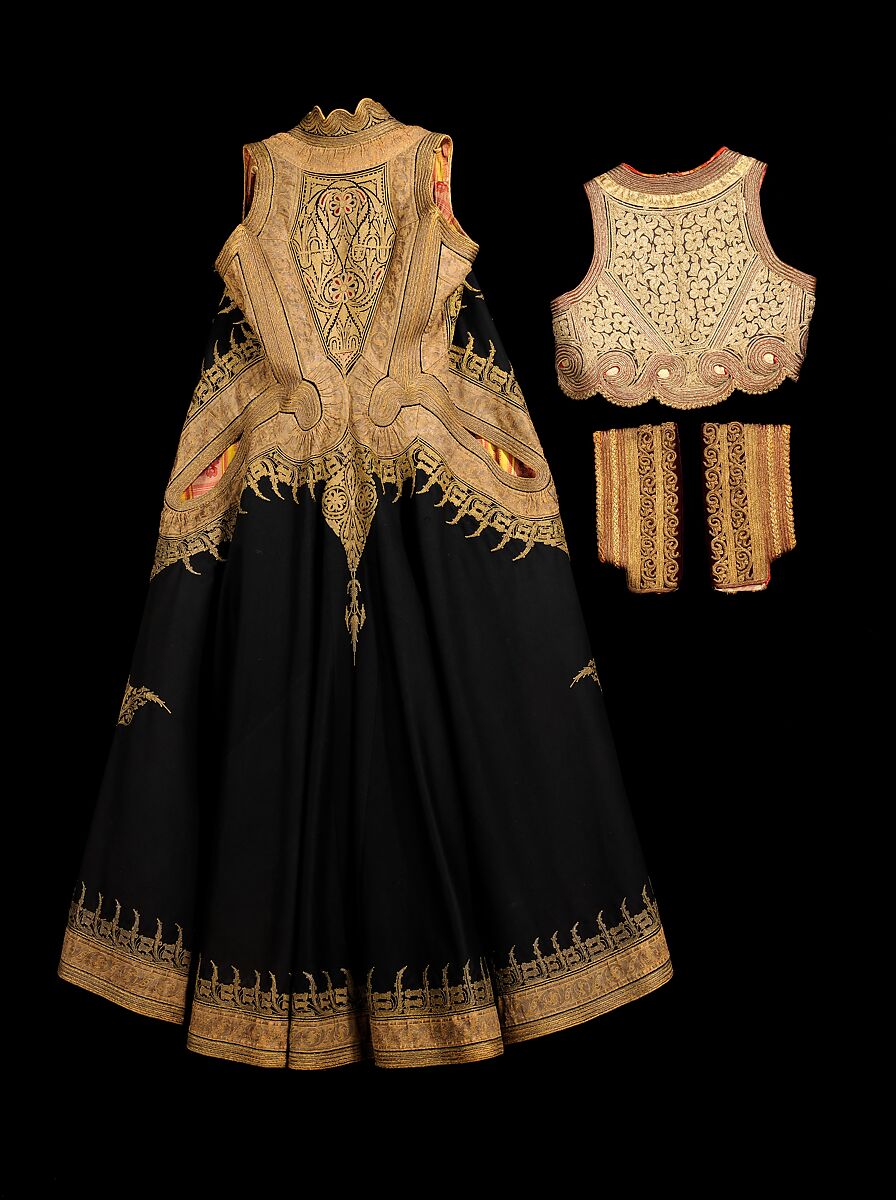 Wedding ensemble, wool, cotton, silk, metal