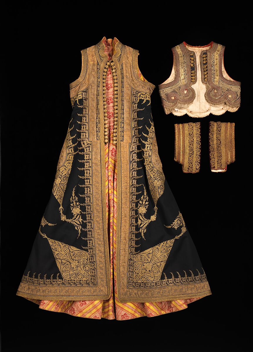 Wedding ensemble, wool, cotton, silk, metal, Albanian 