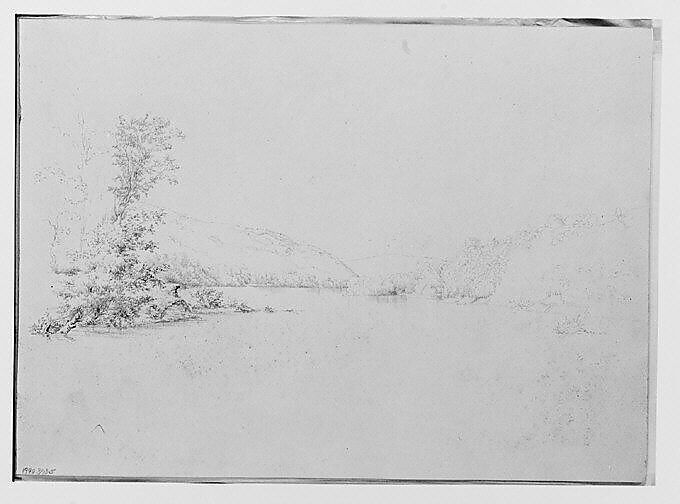 Delaware River View (from Sketchbook), Thomas Hewes Hinckley (1813–1896), Graphite on beige paper, American 
