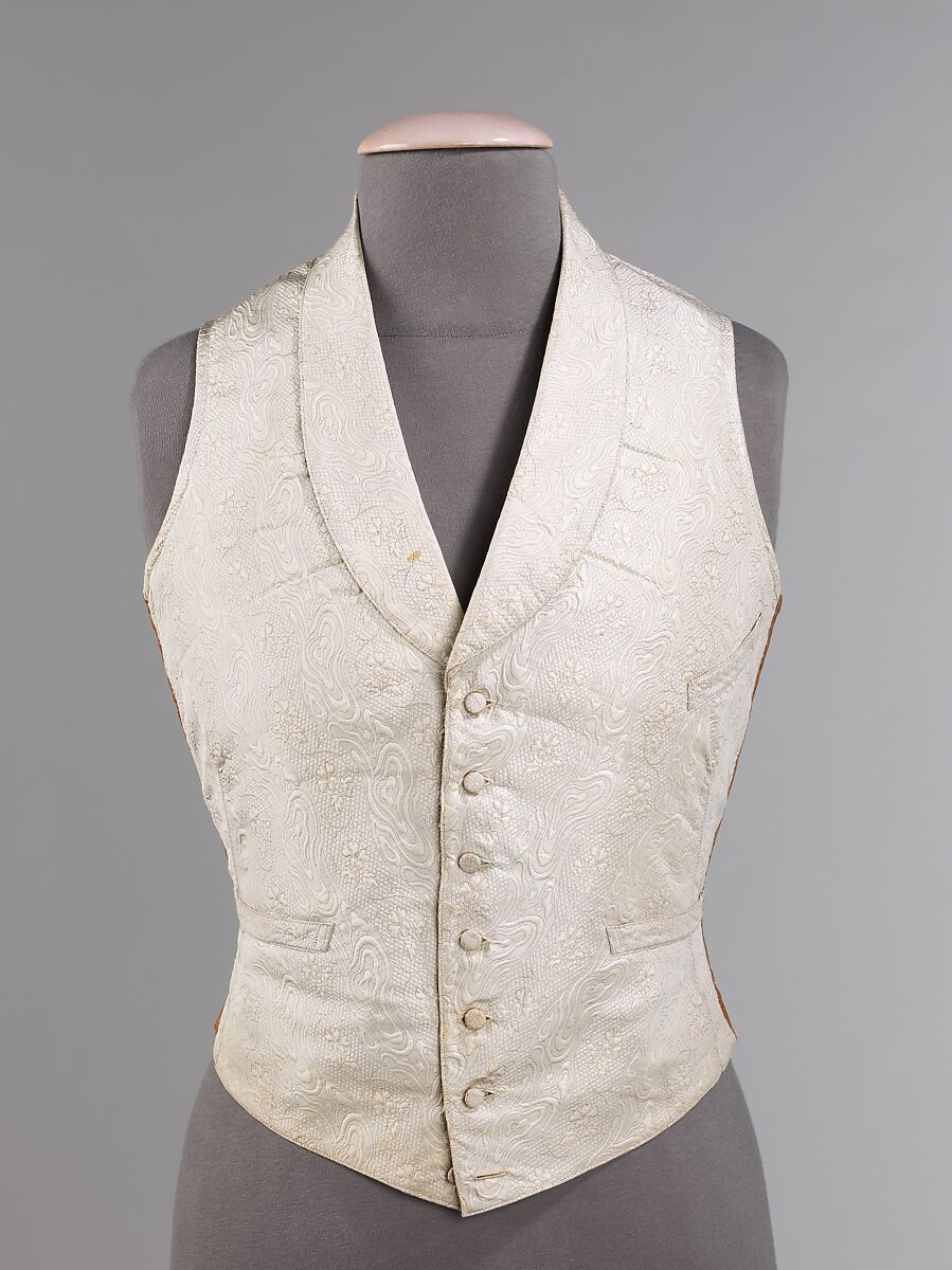 Evening vest, silk, cotton, American 