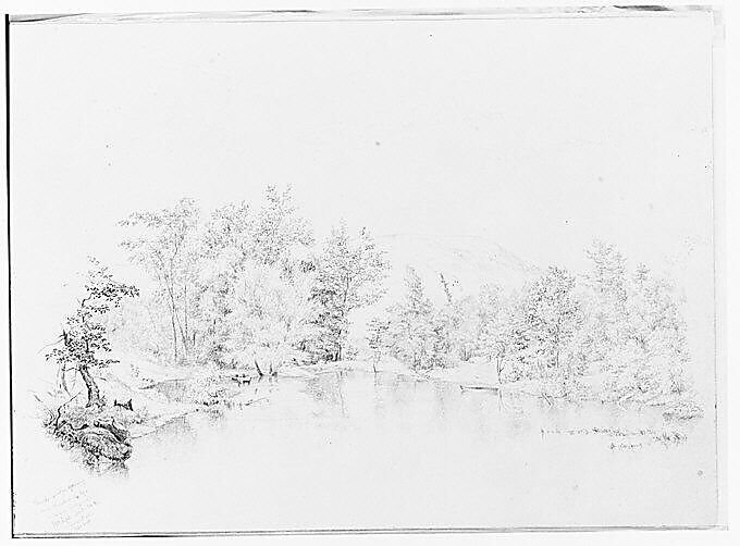 River or Creek View [Delaware?] (from Sketchbook), Thomas Hewes Hinckley (1813–1896), Graphite on beige paper, American 