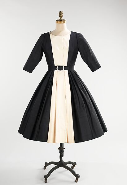 Cocktail dress, Mainbocher (French and American, founded 1930), silk, leather, rhinestones, American 