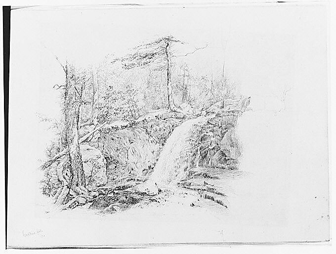 Caldeno Falls (from Sketchbook), Thomas Hewes Hinckley (1813–1896), Graphite on buff paper, American 