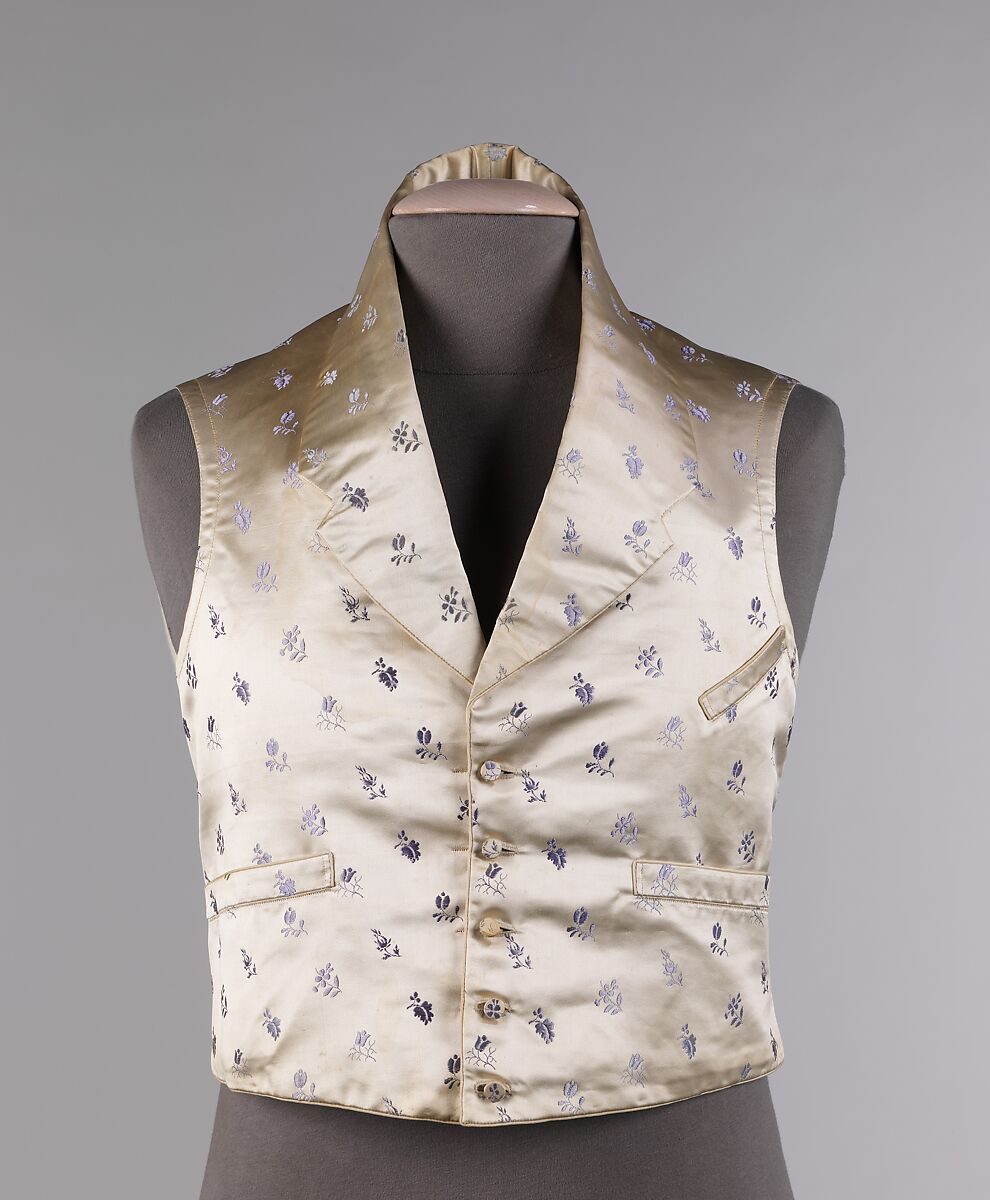 Evening vest, silk, cotton, American 