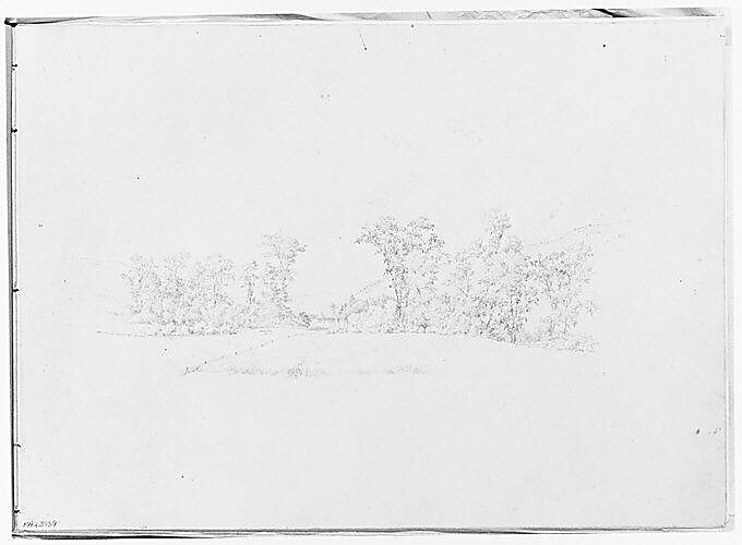 Farm Meadow Bordered by Trees (from Sketchbook), Thomas Hewes Hinckley (1813–1896), Graphite on beige paper, American 