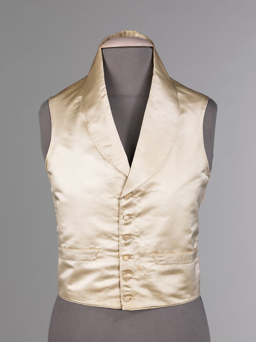 Evening vest, silk, linen, American 