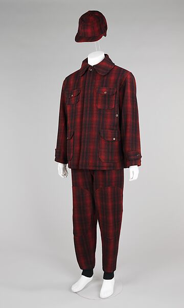Hunting suit, Woolrich Woolen Mills (American, founded 1830), wool, leather, metal, cotton, silk, American 