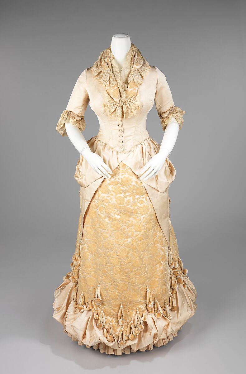 Evening dress, silk, linen, American 