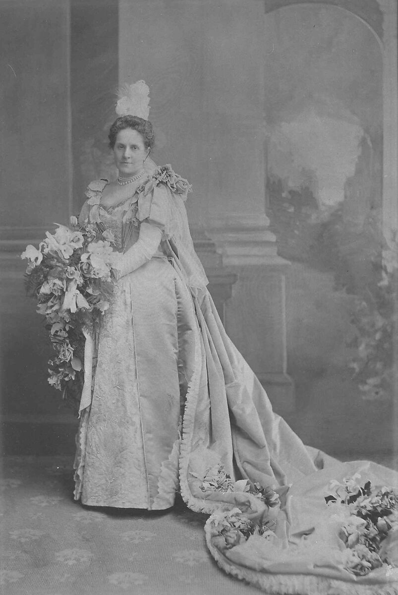 Court presentation ensemble, silk, metal, cotton, leather, probably American