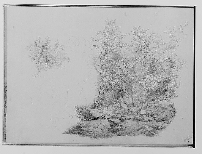 Catskill 1864: A Forest Stream (from Sketchbook), Thomas Hewes Hinckley (1813–1896), Graphite on beige paper, American 