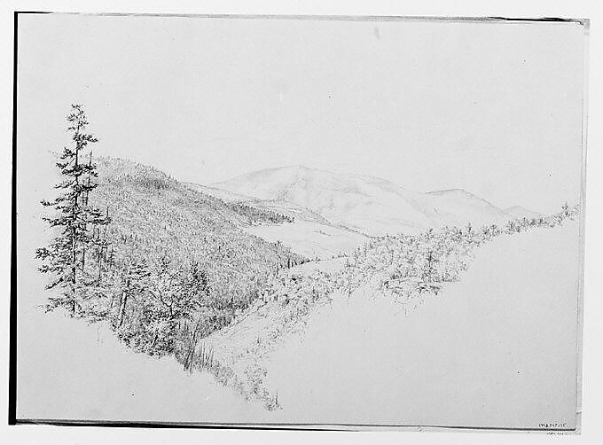 Kauterskill Clove (from Sketchbook of Landscape and Animal Subjects), Thomas Hewes Hinckley (1813–1896), Graphite, ink washes, and gouache on off-white wove paper, American