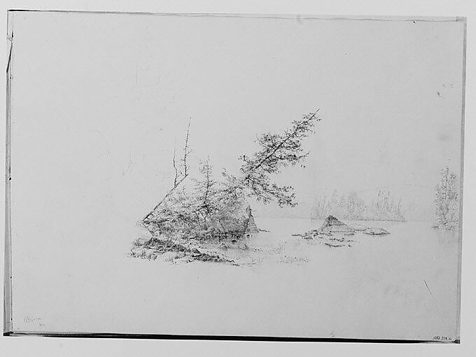 Lake Scene in the Adirondack Mountains, 1864 (from Sketchbook), Thomas Hewes Hinckley (1813–1896), Graphite on beige paper, American 