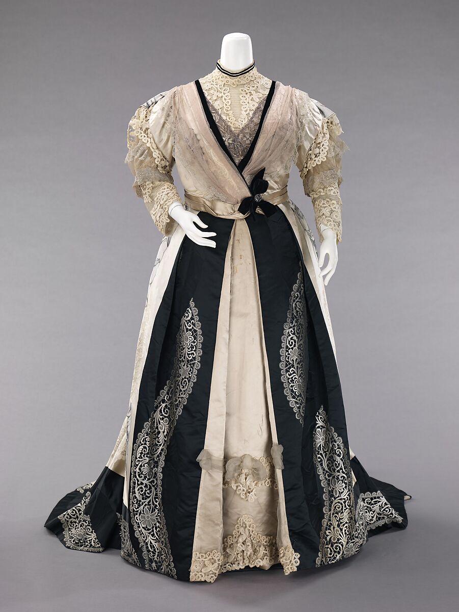 Evening dress, Catherine Donovan (American (born Ireland), 1826 (?)–1906), silk, linen, metal, American 