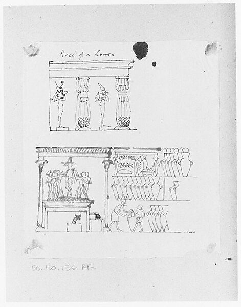 Egyptian Winepress and Architectural Motifs (from Scrapbook), John Singer Sargent (American, Florence 1856–1925 London), Graphite and pen and ink on tracing paper, American