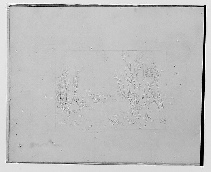 Sketch of a Country Scene (from Sketchbook), Thomas Hewes Hinckley (1813–1896), Graphite on beige paper, American 