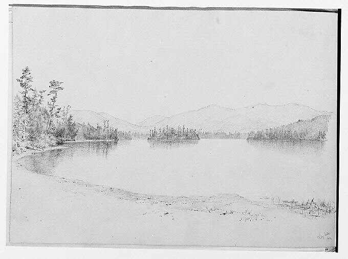 Long [?] Lake, 1864 (from Sketchbook), Thomas Hewes Hinckley (1813–1896), Graphite on beige paper, American 