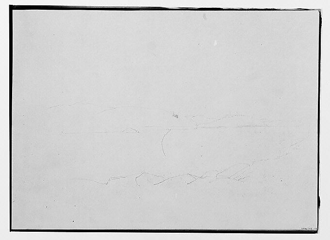 Outline of a Lake or River View (from Sketchbook), Thomas Hewes Hinckley (1813–1896), Graphite on beige paper, American 