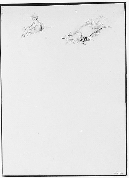 Sketch of a Man Seated; Sketch of a Dead Deer (from Sketchbook), Thomas Hewes Hinckley (1813–1896), Graphite on beige paper, American 