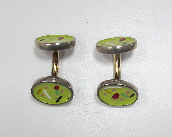 Ensemble, (a) cotton, silk, synthetic; (b) silk; (c) wool, metal; (d) silk, leather, metal; (e) cotton; (f, g) metal, enamel; (h) silk, metal; (i, j) cotton; (k, l) leather; (m) wool, silk, leather., American