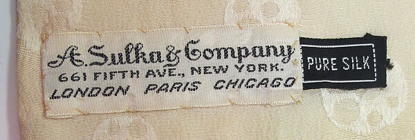 Ensemble, (a) wool, silk; (b) silk, synthetic; (c) silk; (d, e) cotton; (f) wool, silk, leather., American