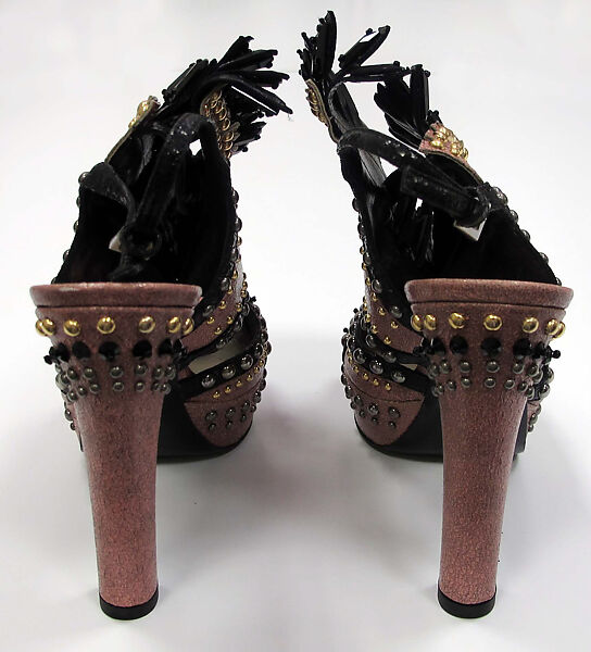 Ensemble, Prada (Italian, founded 1913), (a) leather, synthetic; (b) synthetic; (c, d) leather, synthetic, metal; (e) fur, leather, silk, synthetic, metal, Italian