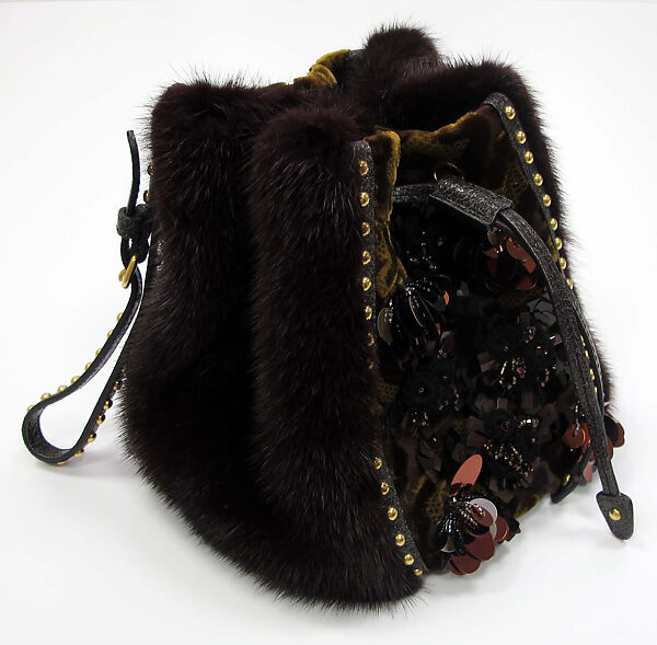 Ensemble, Prada (Italian, founded 1913), (a) leather, synthetic; (b) synthetic; (c, d) leather, synthetic, metal; (e) fur, leather, silk, synthetic, metal, Italian